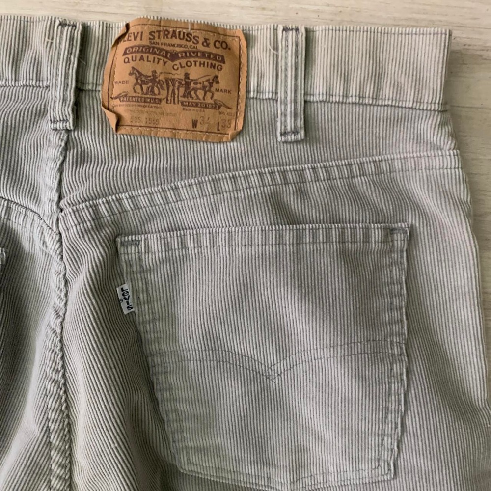 Levis 505 Mens Grey Corduroy Straight Leg Jeans 34x33 Vintage 90s USA Made